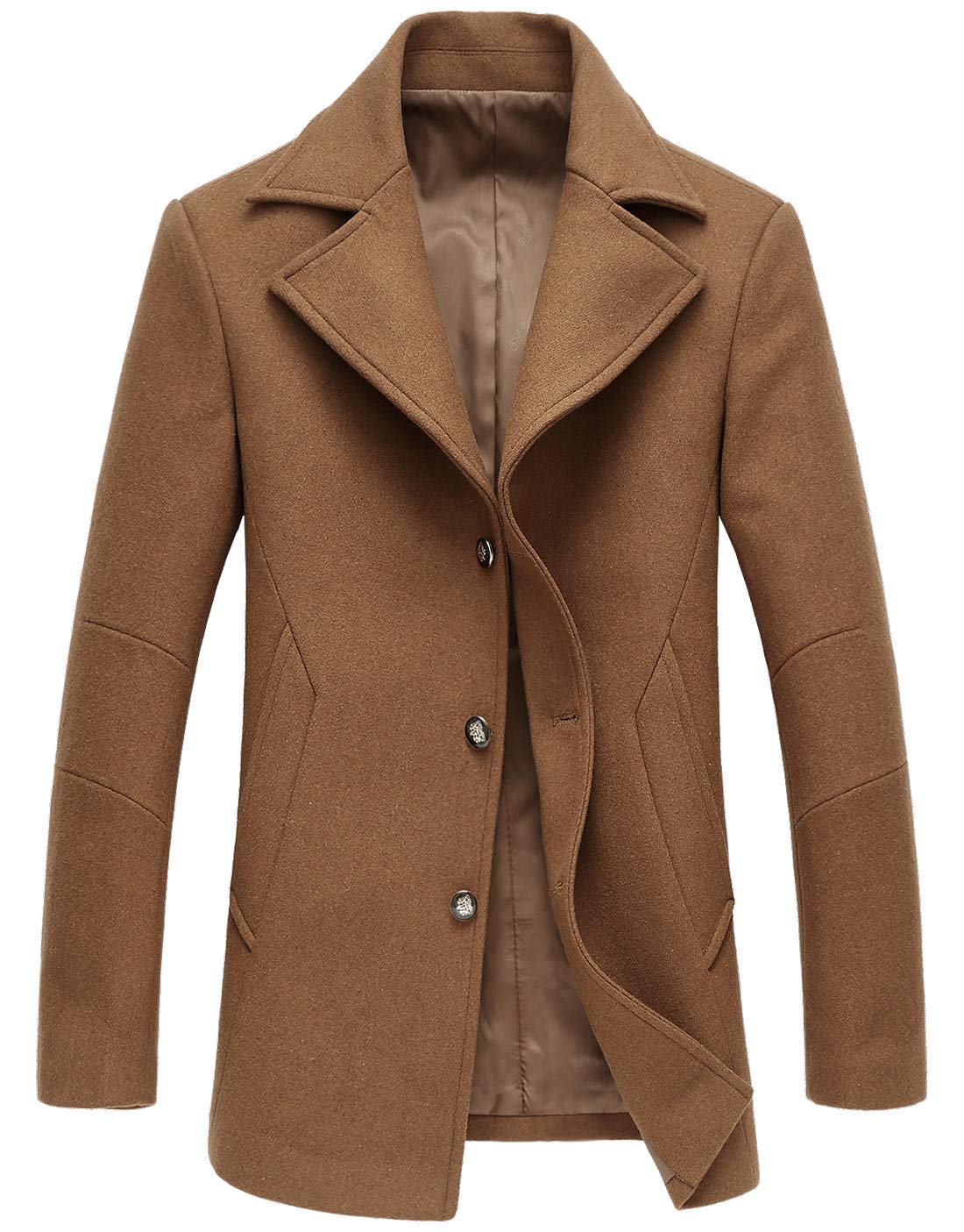 chouyatou Men's Classic Notched Collar Double Breasted Wool Blend Pea Coat